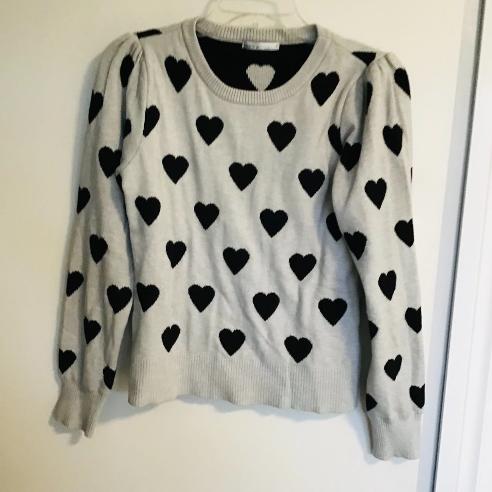 KAILY K Gray Viscose Blend Sweater with Heart Pattern